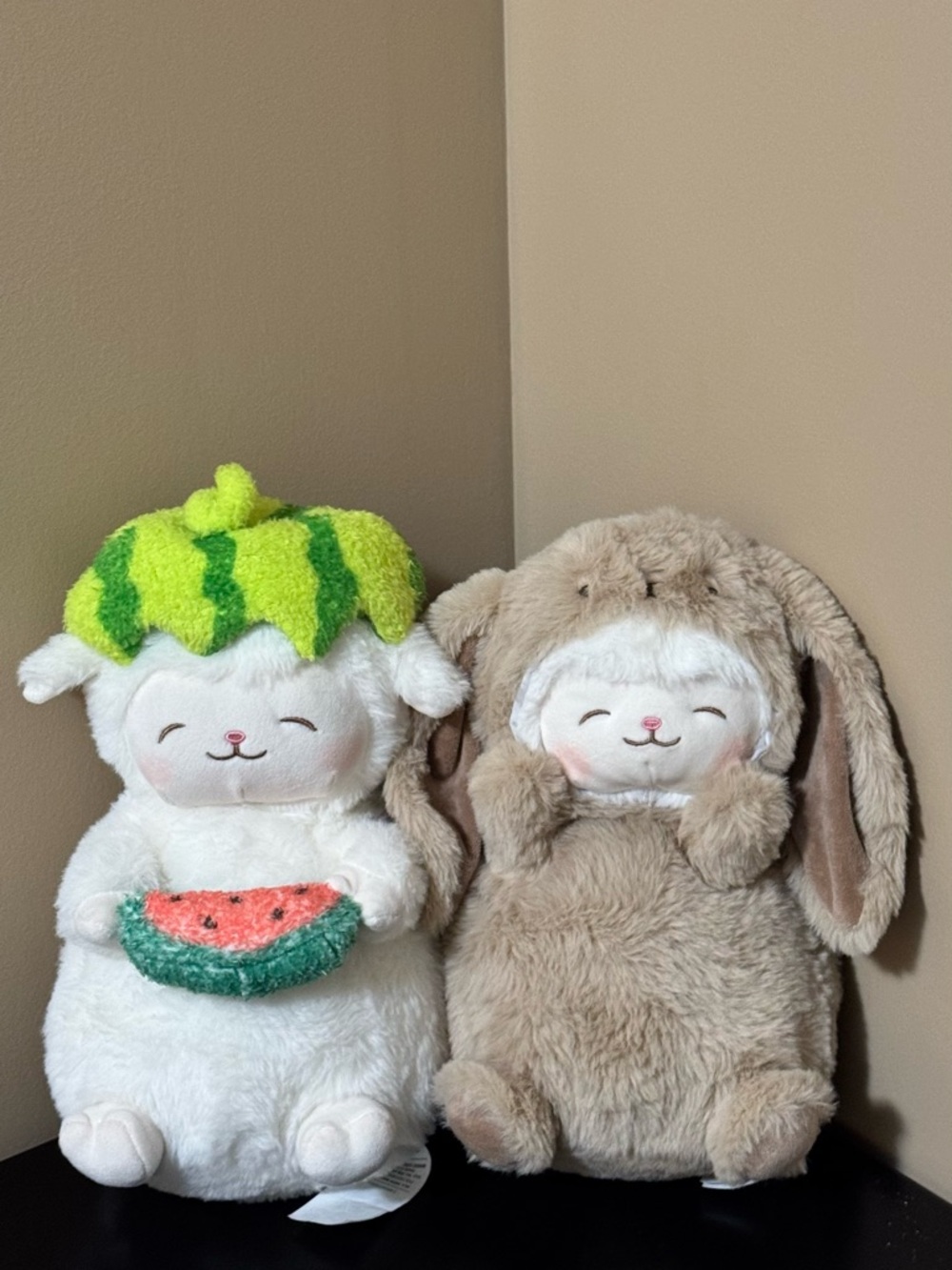 Adorable Plush Sheep & Bunny Pair - Watermelon & Floppy Ear Designs